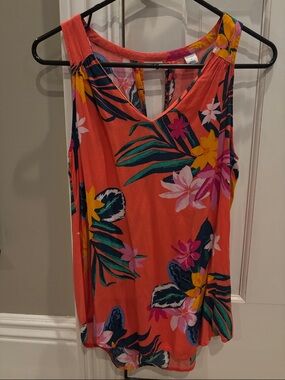 Old Navy Coral Tropical Floral Sleeveless Blouse